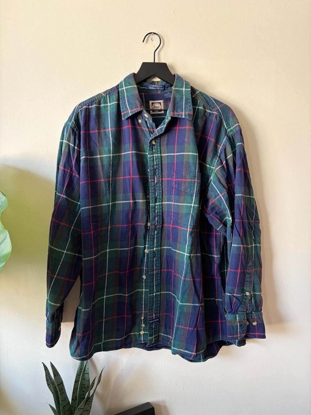 Vintage 90s cotton flannel G.H. Bass & Co. Wilton Flannel Size XL Plaid Long Sle